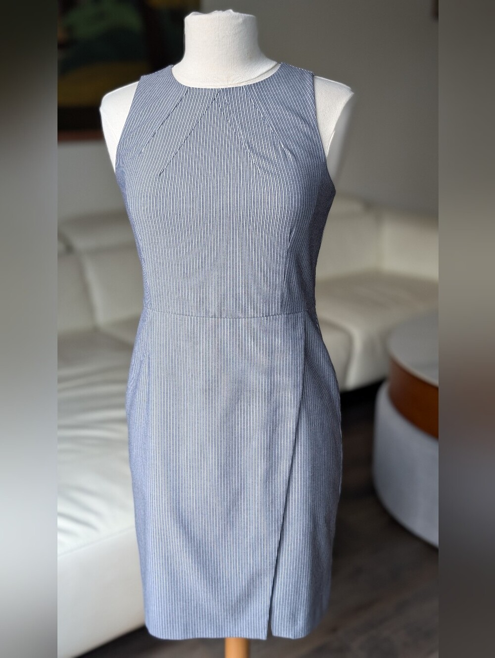 Banana Republic Blue Pinstripe Sleeveless Sheath Dress Size 2